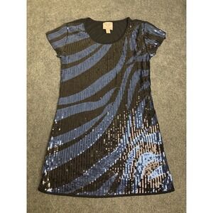 Romeo & Juliet Couture Sequin Mini Dress Women's S Blue Black Zebra. A4